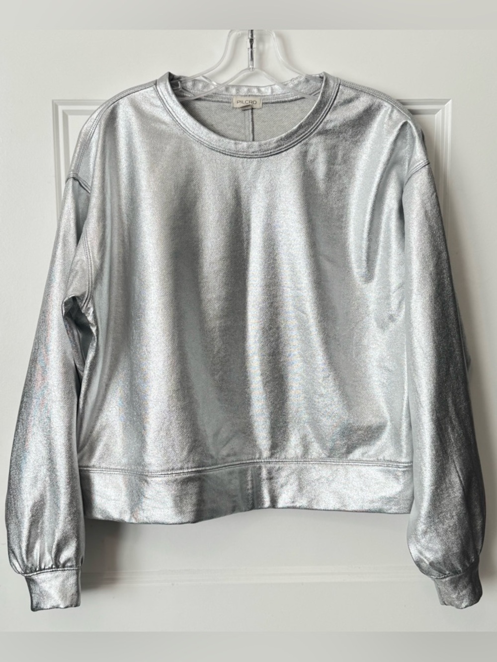 Anthropologie Pilcro Metallic Silver Cropped Sweatshirt XS French Terry - Picture 2 of 10